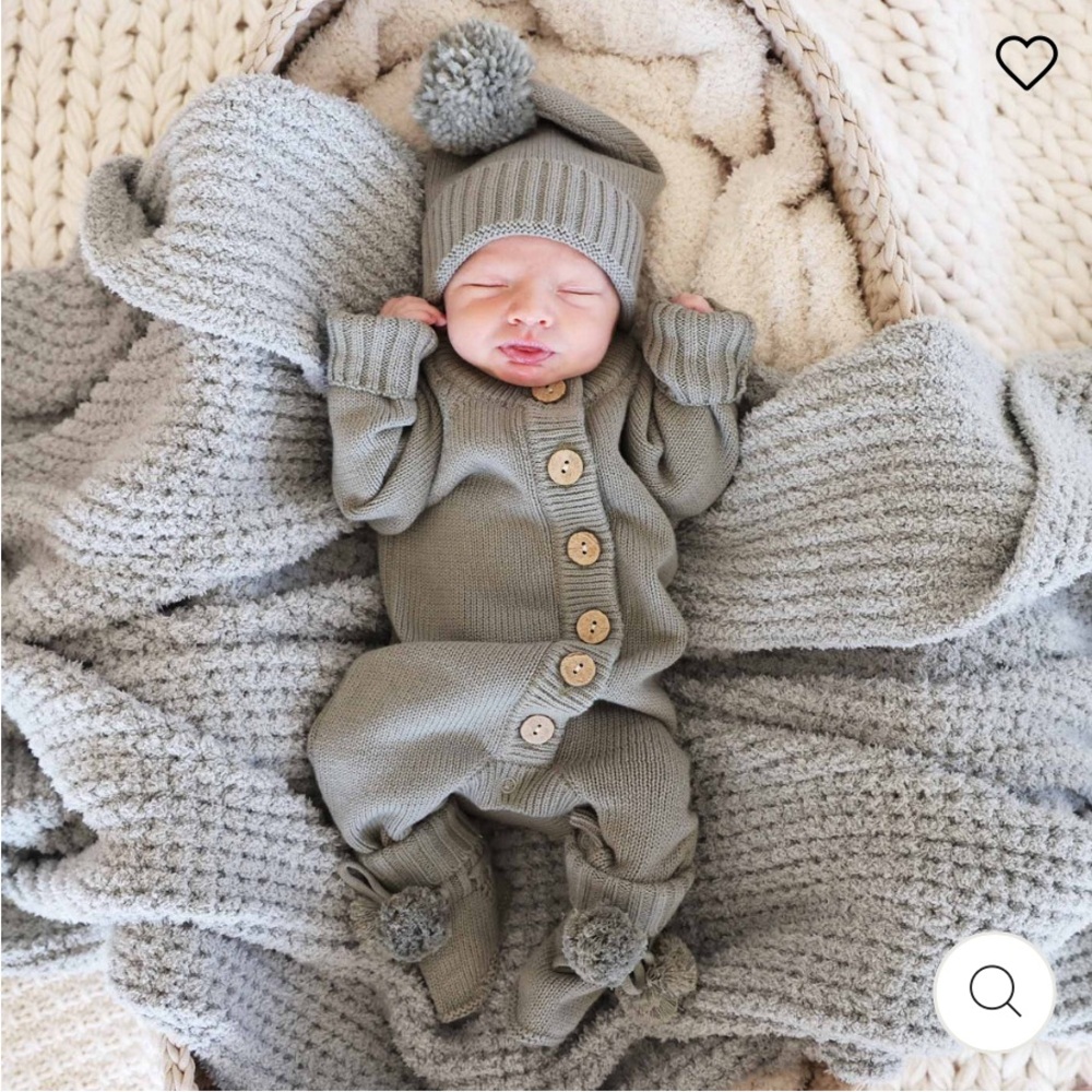 Caden Lane Gray Knit Baby Footie Set